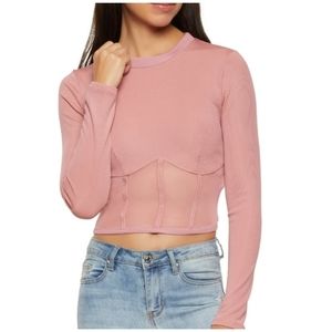 Long Sleeve NWOT Ribbed Knit Mesh Crop Top